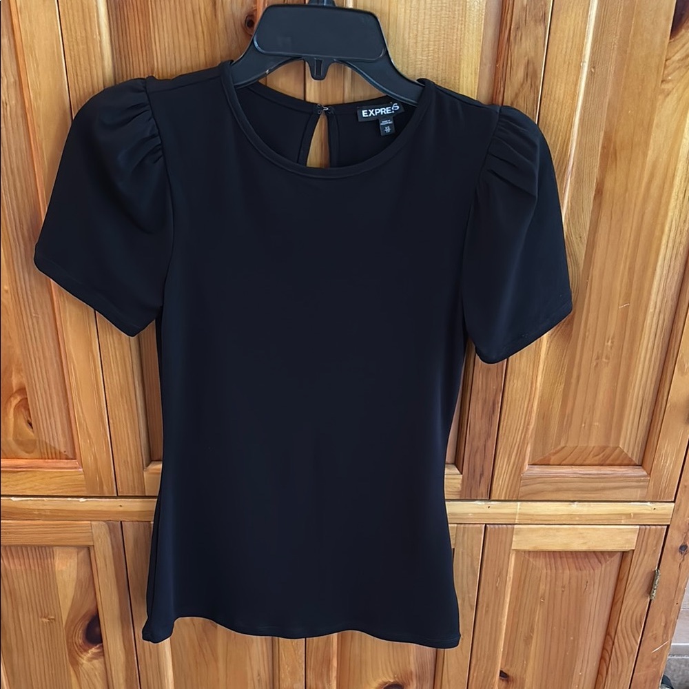 Express Black Fitted Puff Sleeve Blouse